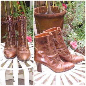 Morgan Taylor Vintage Italian Brown Lace-Up Ankle Boots Size 9 1/2